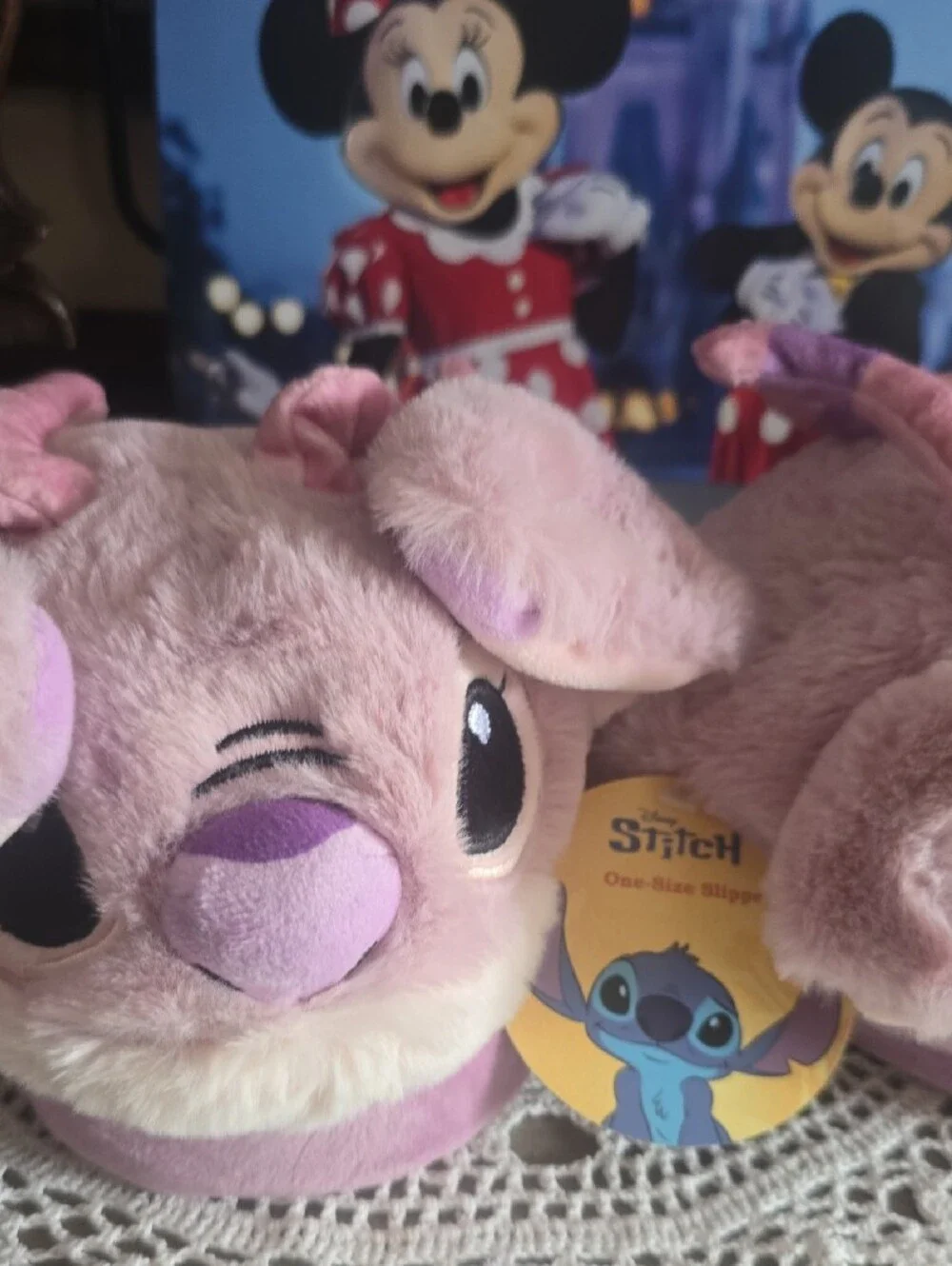 Disney Pink & Purple Stitch Plush Slippers